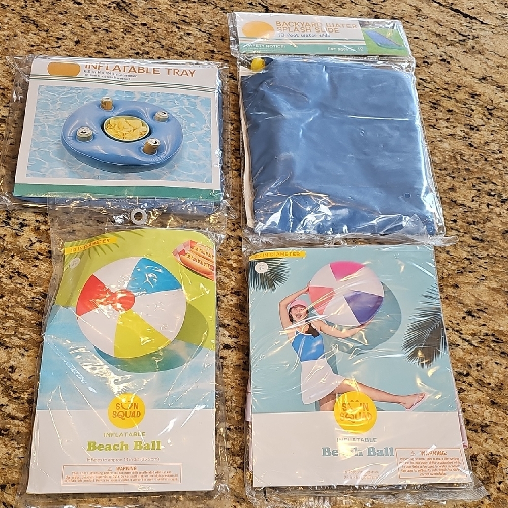 NEW Backyard Water Pool Play set Water Slide 2 beach balls inflatable tray